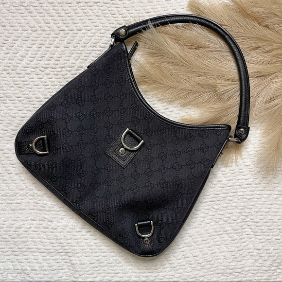 Gucci Black Denim Monogram Abby Shoulder Bag - Picture 1 of 16